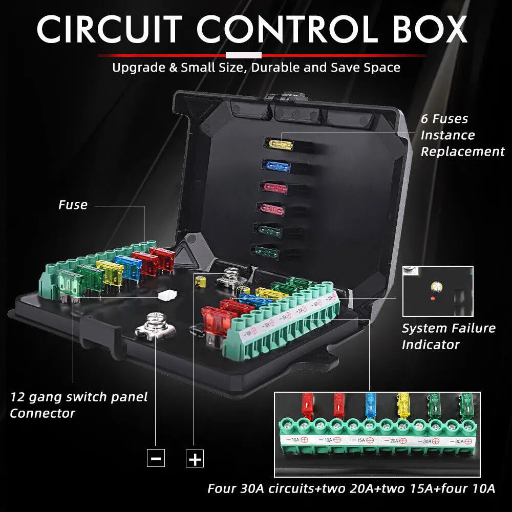 Universal 12/8 Gang Switch Panel RGB Led Work Light DIY Bar Switches Box Controller for Universal Cars Truck Boat UTV 4X4 4WD
