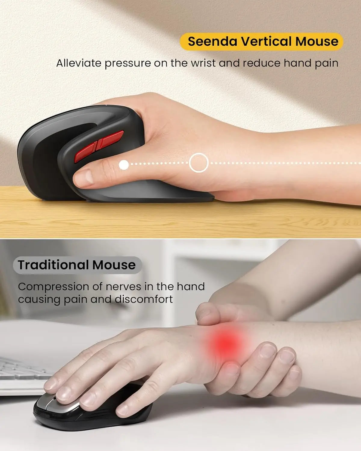 SEENDA Ergonomic Mouse with Jiggler Wireless Dual Mode Vertical Mouse for Computer PC Laptop Mac Windows Reduces Wrist Strain