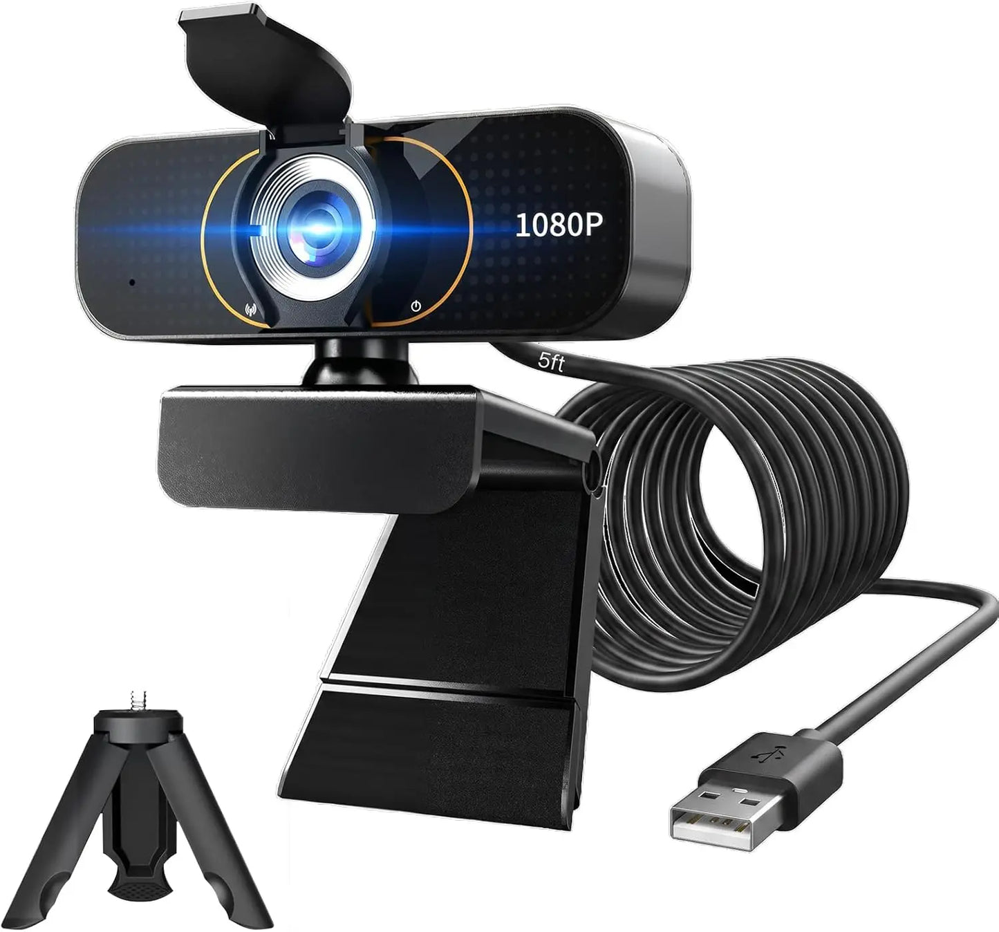 1080P Webcam with Microphone, Plug and Play USB Camera for PC Laptop, Auto Light Correction, Privacy Cover, Flexible Clip