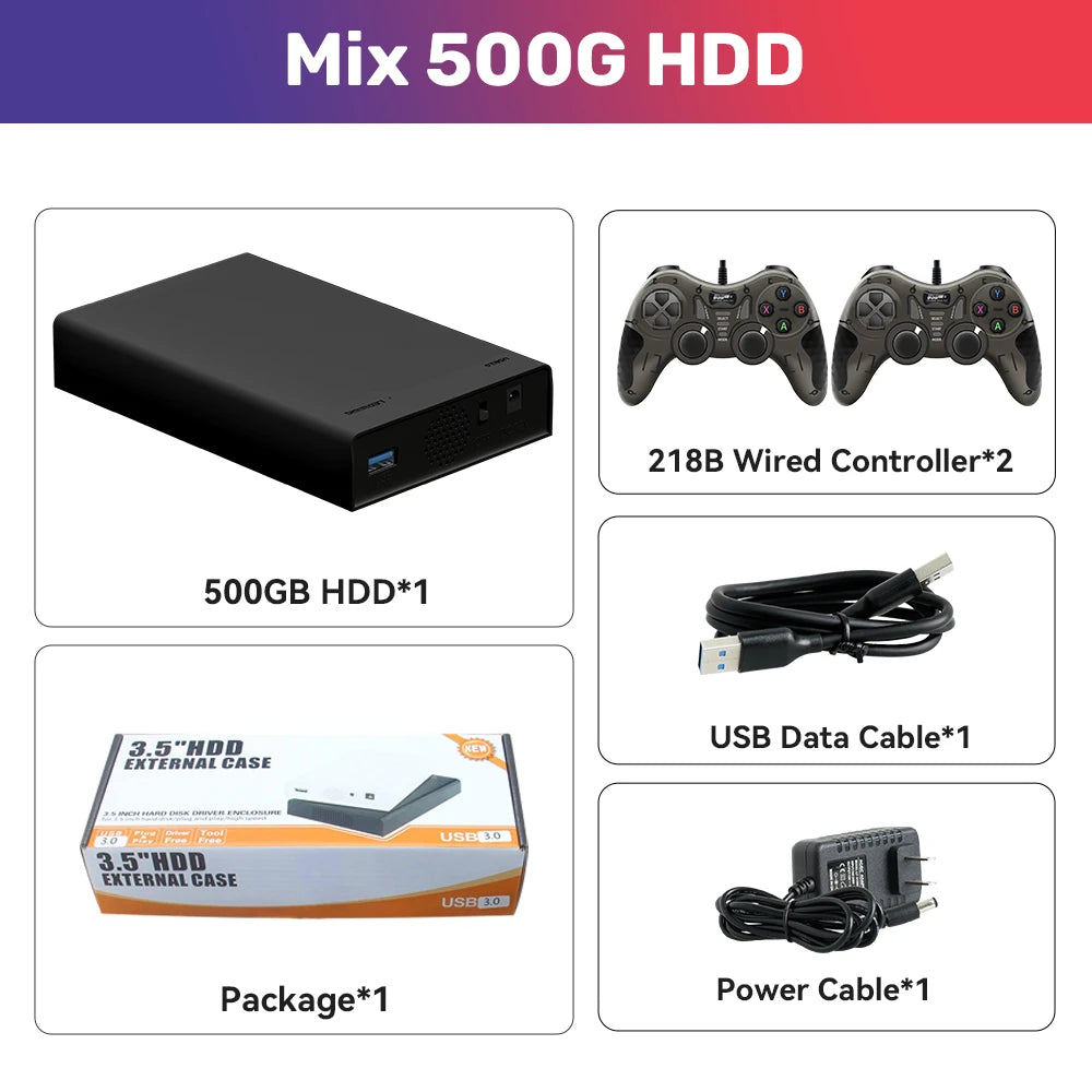 Mix 500G Retro Video Game Emulator Console Built-in 38000+ Games Playnite Retrobat Launchbox Hard Drive For N64/Xbox/PS3/PS1/PSP