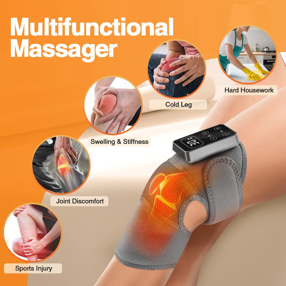 Rechargeable Heating Massage Knee Pads, 5 Levels Hot Compress and 3/5 Levels Vibration Knee Brace Support Knee Warmer