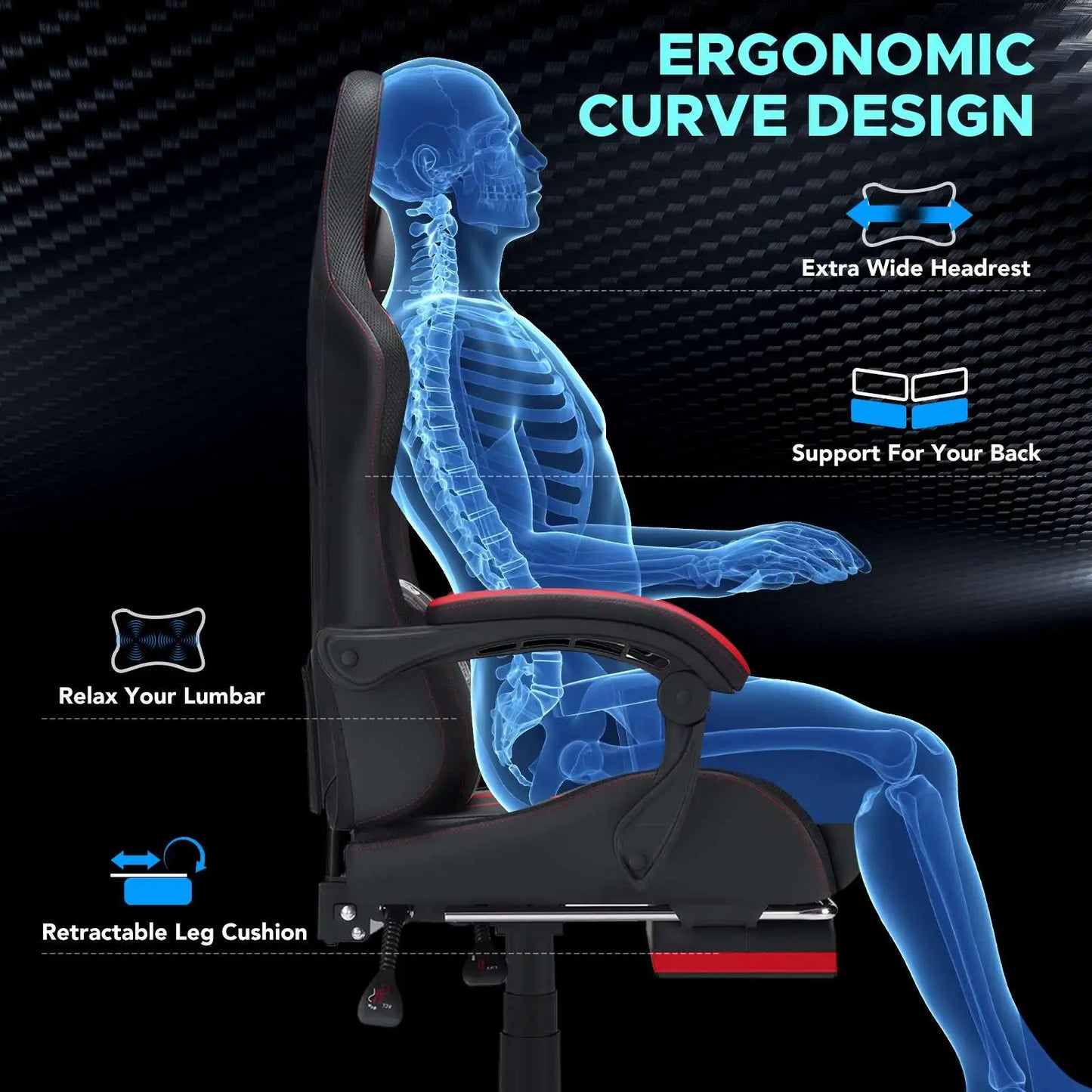 Top-rated Gaming Chair with Increased Size  Single-function Massage  and Adjustable Armrests
