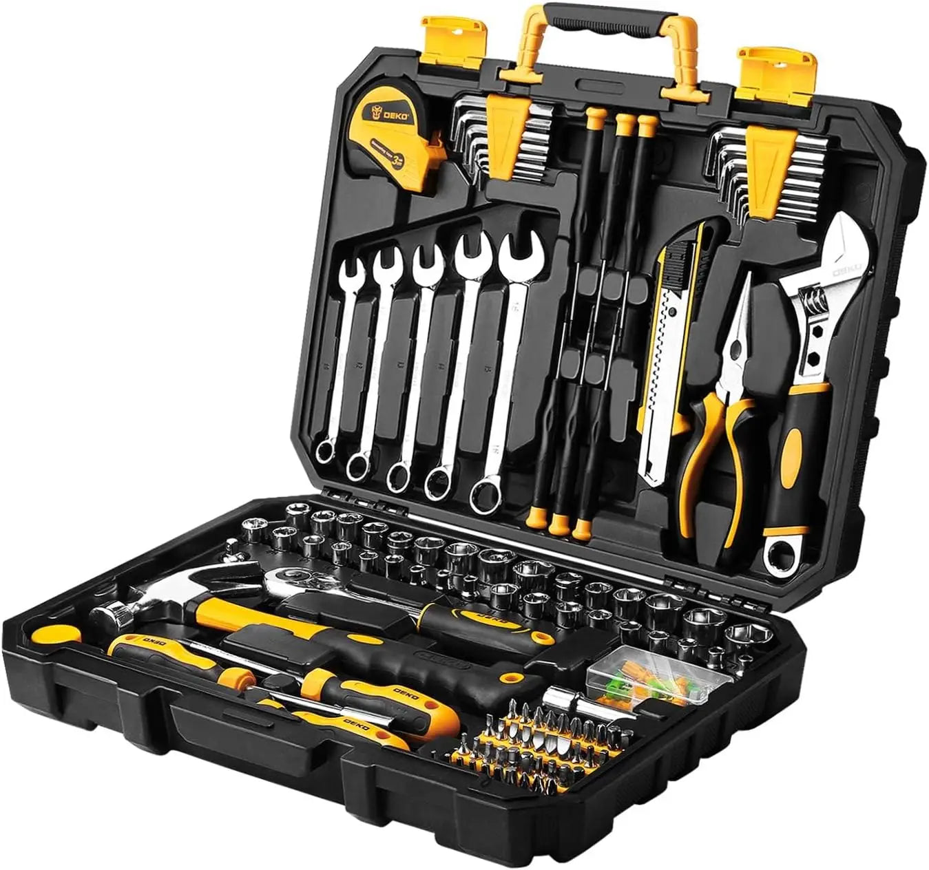 DEKO 158 Piece Tool Set-General Household Hand Tool Kit,Auto Repair Tool Set, with Plastic Toolbox Storage Case