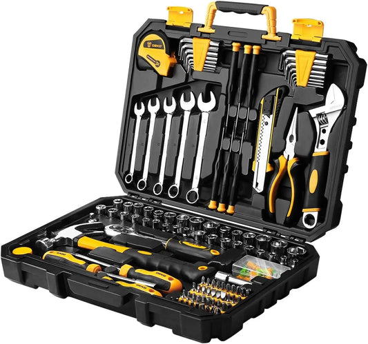 DEKO 158 Piece Tool Set-General Household Hand Tool Kit,Auto Repair Tool Set, with Plastic Toolbox Storage Case