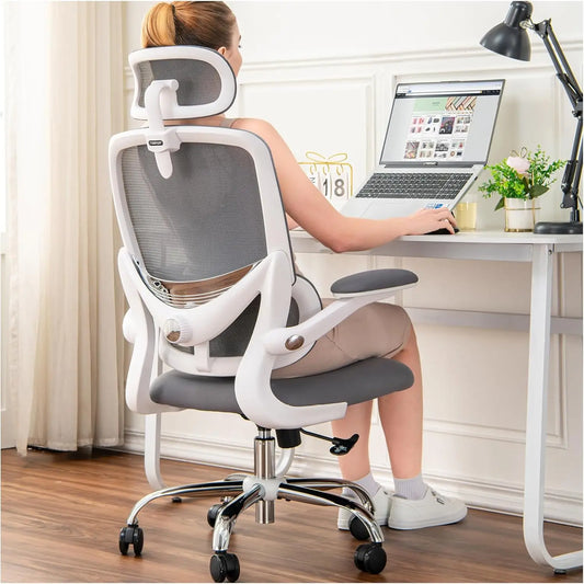 High Back Mesh Desk Chair with Adjustable Lumbar Support, Flip-up Armrest, Removable Headrest, Swivel Computer Gaming Chair