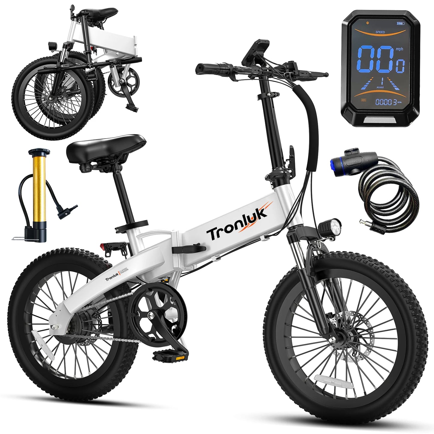 20-inch Fold 720W Peak Motor Electric Bike 20 Mile Range 20MPH 48V 12AH Max Load 330 LBS Front and Rear Disc Brakes LED Display