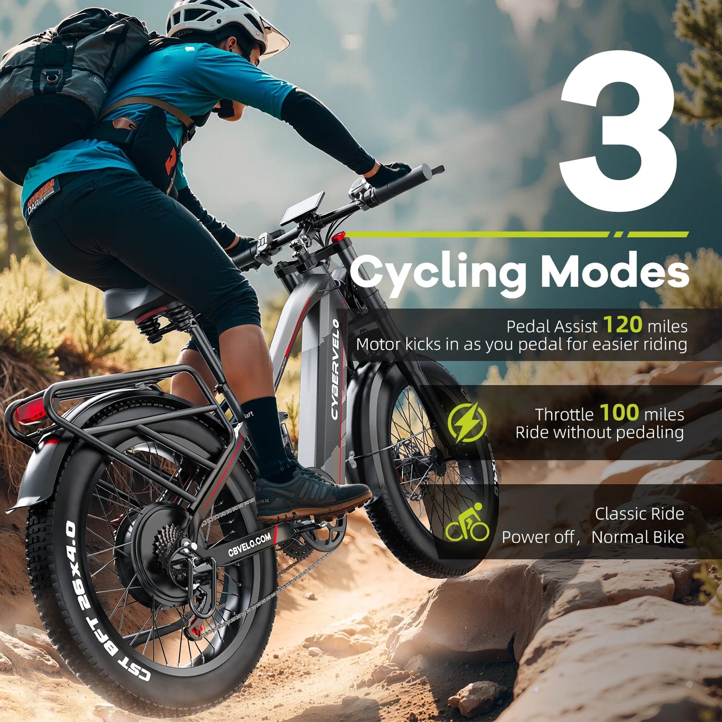 Cybervelo EK9 Strong 26" ebike for Adult,5000W Peak,up 150 Miles 52V 40Ah Battery,26"x4.0 Fat Tire ebike with one year warrenty