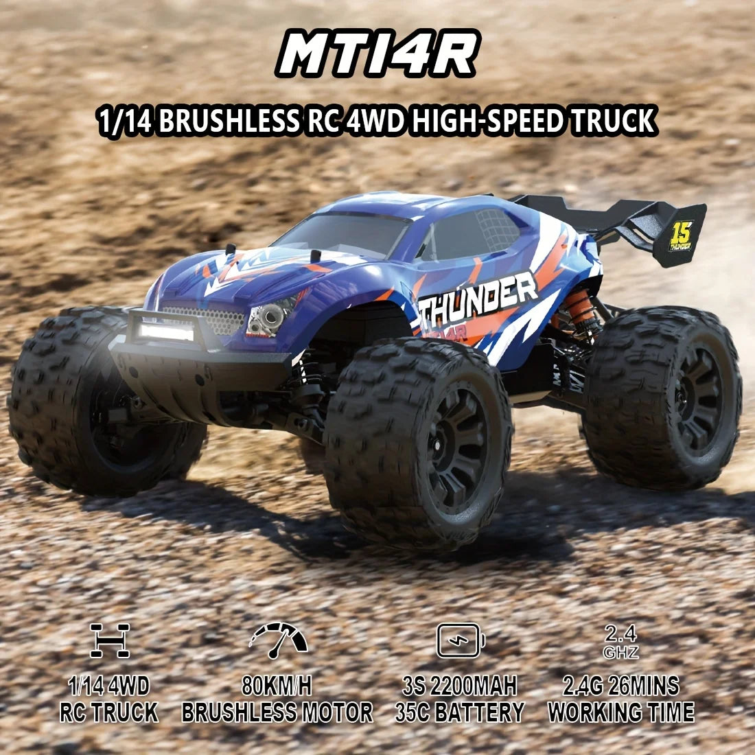 JIUSI MT14R 1/14 RC Racing Car 3S 35C 2200mAh 80km/h Brushless Motor 2.4G Remote Control 4WD   Off-road RC Trucks Toys