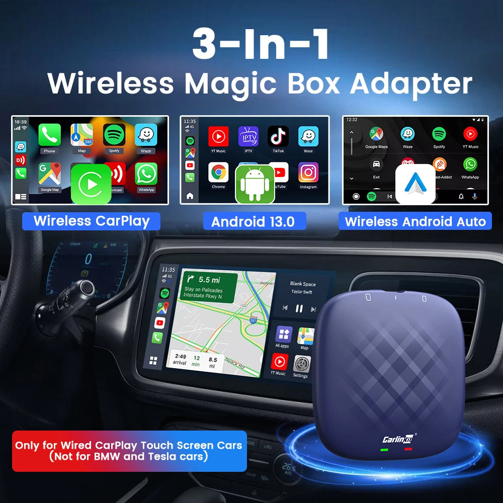 CarlinKit 8G+128G Android 13 CarPlay TV AI Box Qualcomm 8-Cores Wireless Android Auto CarPlay Video Box FOTA Upgrade For Netflix