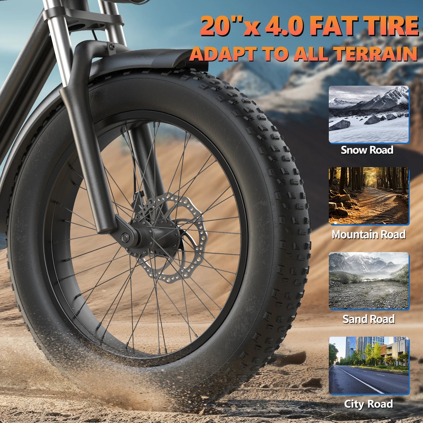 Kickwey K7 Adult Electric Bike 1500W Motor 7-Speed Dual Disc Brakes Full Suspension Ebike 20x4 Fat Tire 50-Mile Electric bicycle