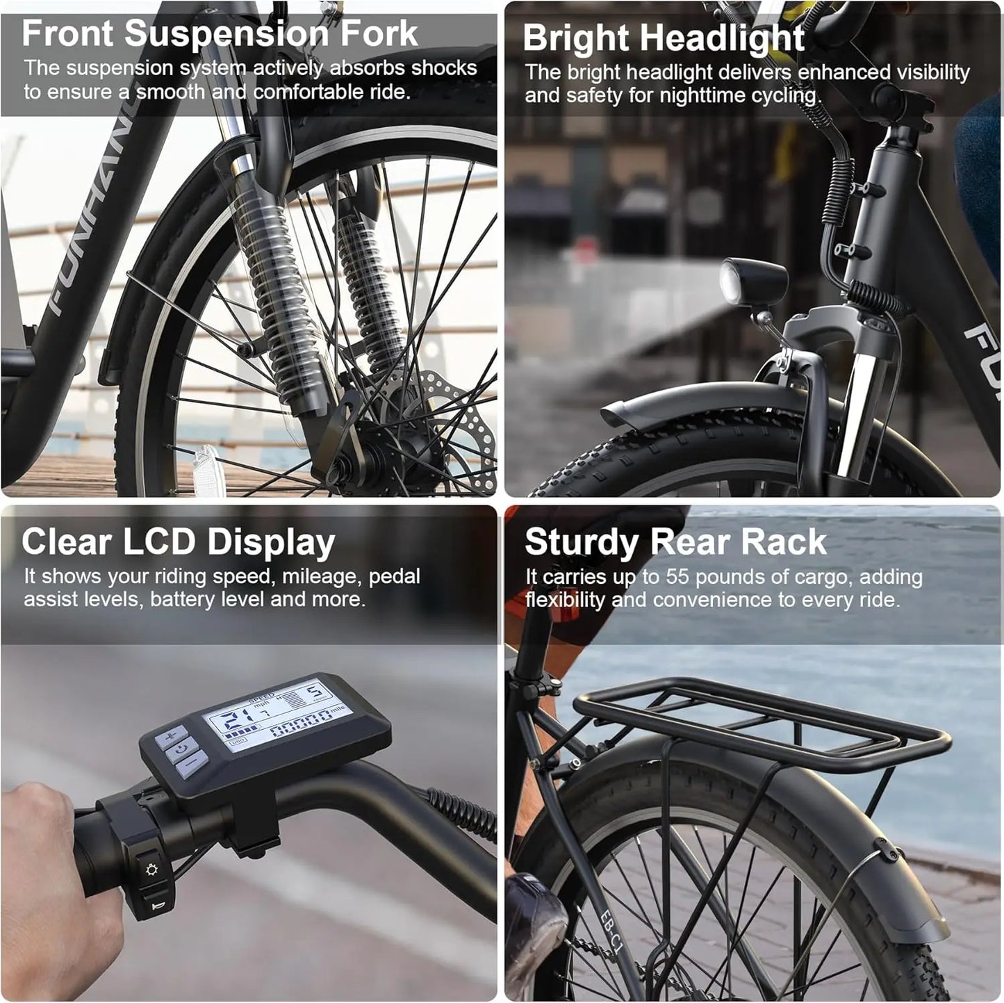 Electric Bike for Adults, 26" City Cruiser Ebike with 1000W Peak Motor, 21.7MPH 50 Miles Commuter Adult Electric Bicycles with 4