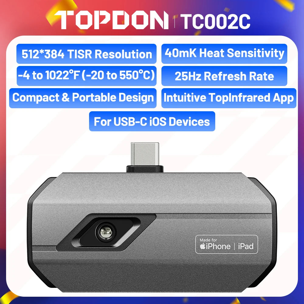 TOPDON TC002C Thermal Camera for IOS TYPE C 256 x 192 IR High Resolution Infrared Test Report Upgraded Version of TC002