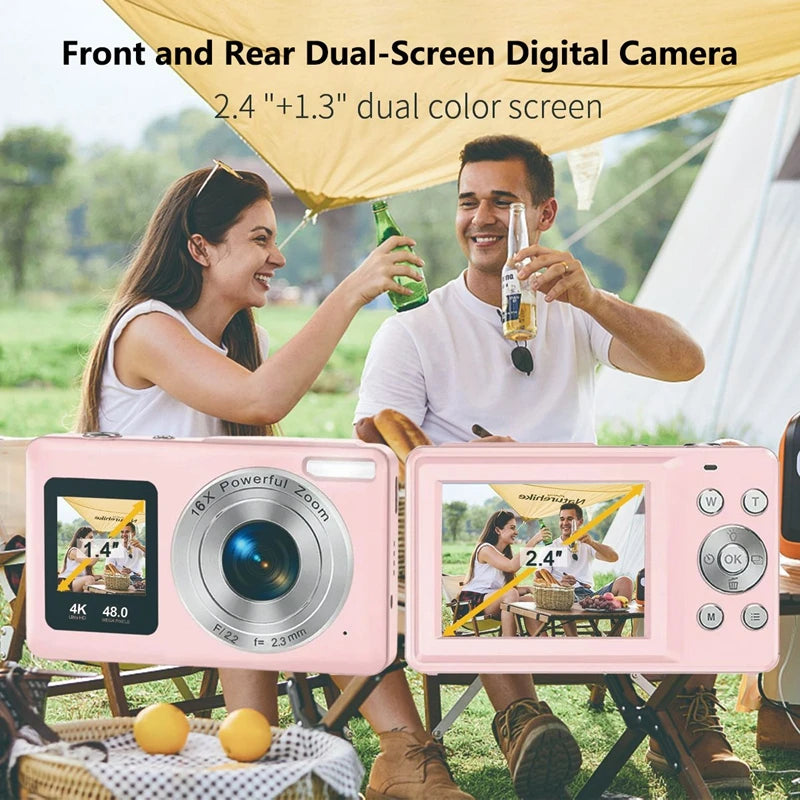 Lenovo 4K Digital Camera 48MP Dual Screen, Auto Focus Anti-Shake 16X Zoom, Vlogging Camera with 64GB SD Card Compact Travel
