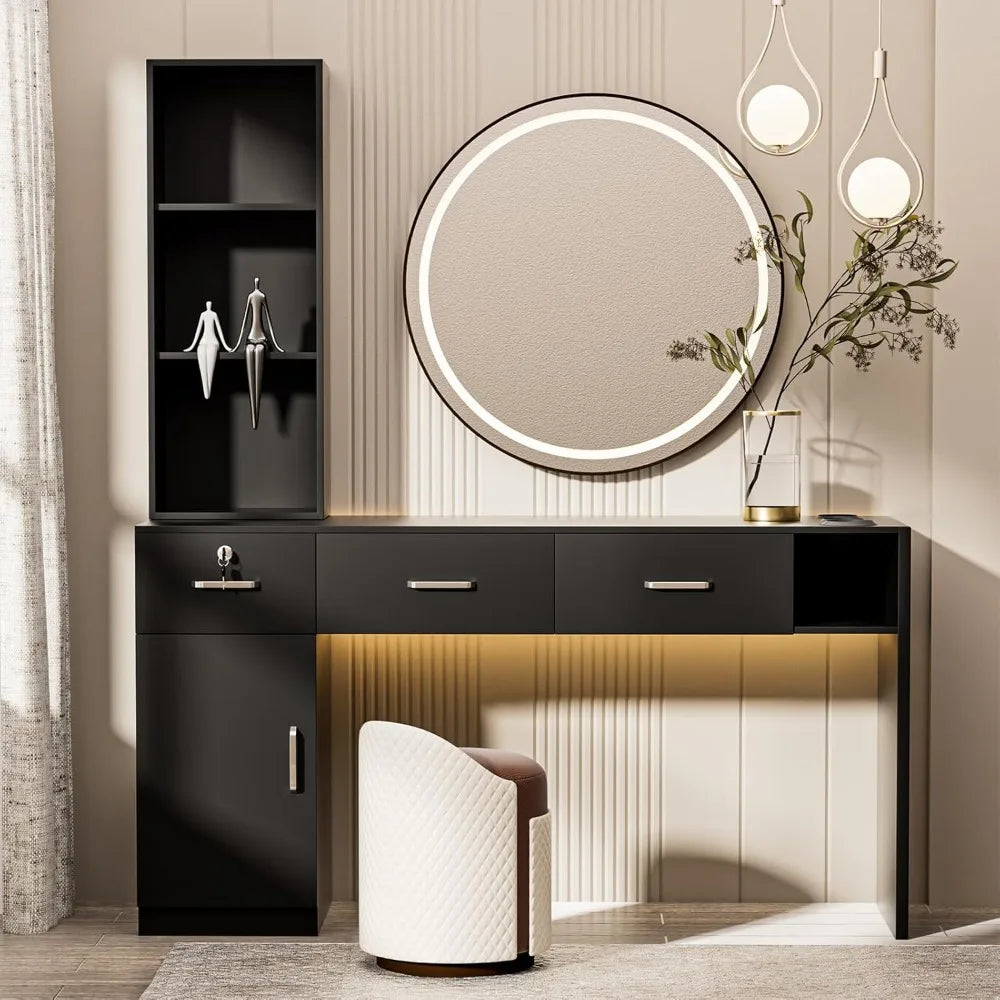 Barber Salon Station for Hair Stylist, Salon Wall Mount Station with Barber Cabinet and Barber Desk, Hair Salon Stations