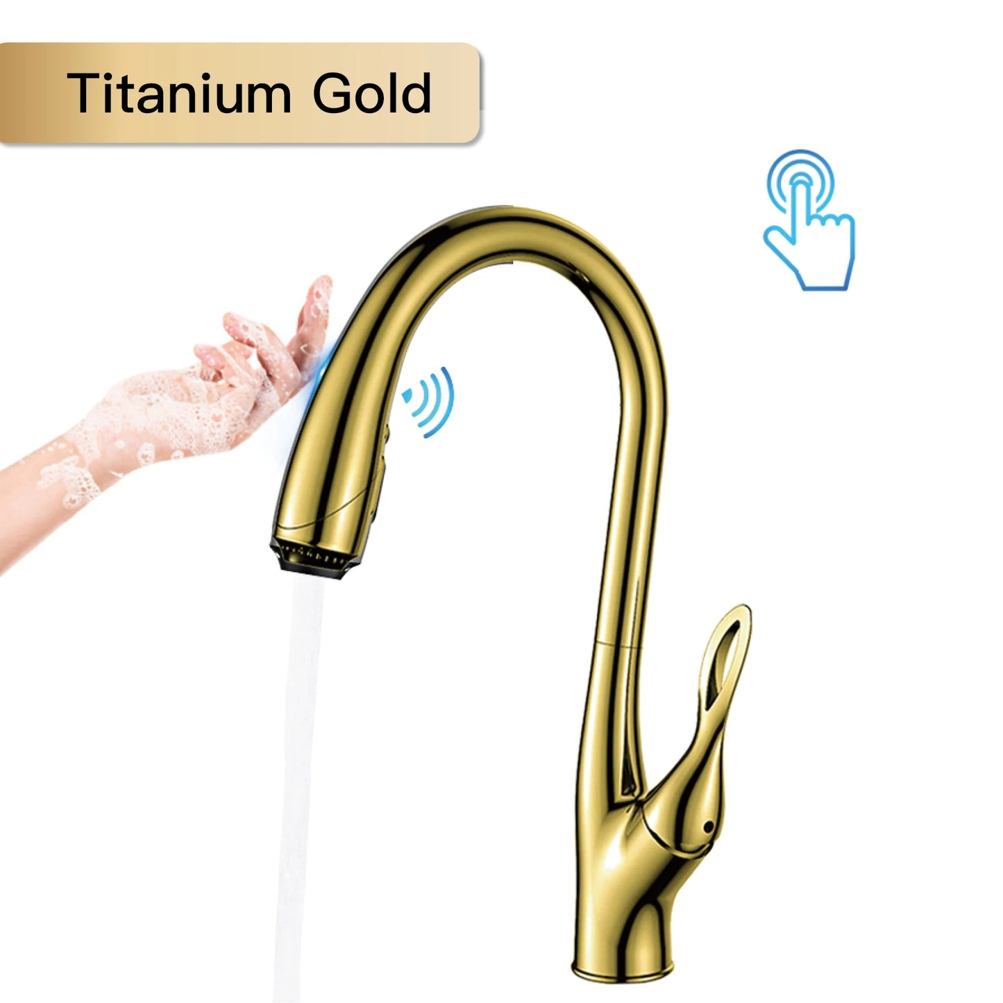 AITANA luxury gun gray brass pull-out kitchen faucet touch switch design single handle hot and cold water 3-function sink faucet