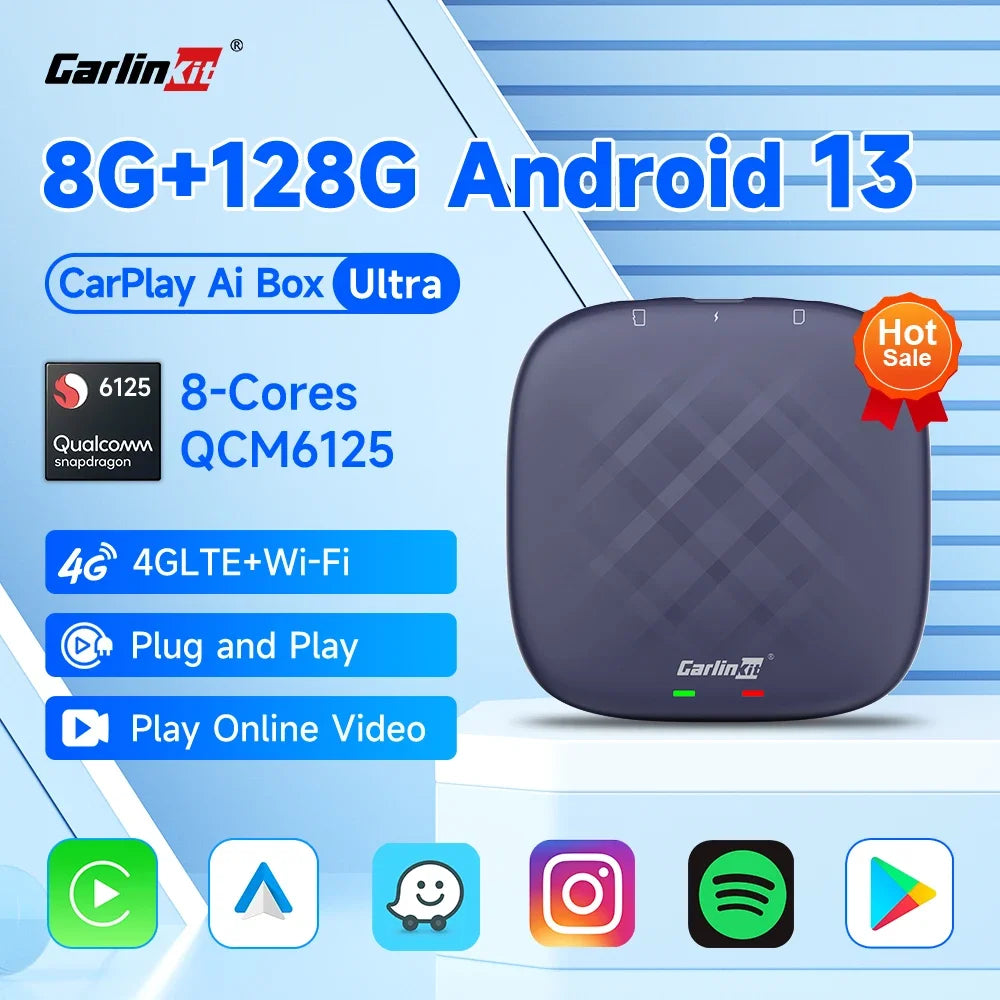 CarlinKit 8G+128G Android 13 CarPlay TV AI Box Qualcomm 8-Cores Wireless Android Auto CarPlay Video Box FOTA Upgrade For Netflix
