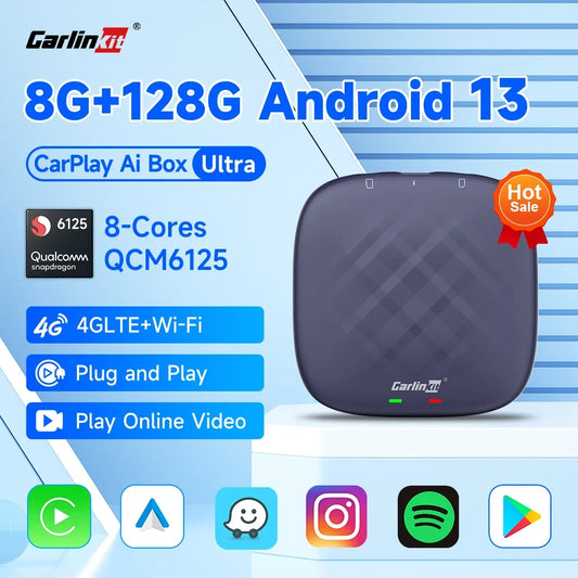 CarlinKit 8G+128G Android 13 CarPlay TV AI Box Qualcomm 8-Cores Wireless Android Auto CarPlay Video Box FOTA Upgrade For Netflix