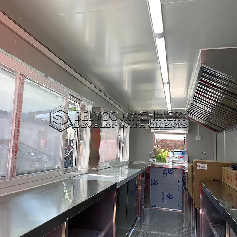 Belyoo BBQ Concession Trailer Fully Equipped Mobile Coffee Bar Shop Fast Food Trailer Food Truck Manufacturer With Full Kitchen