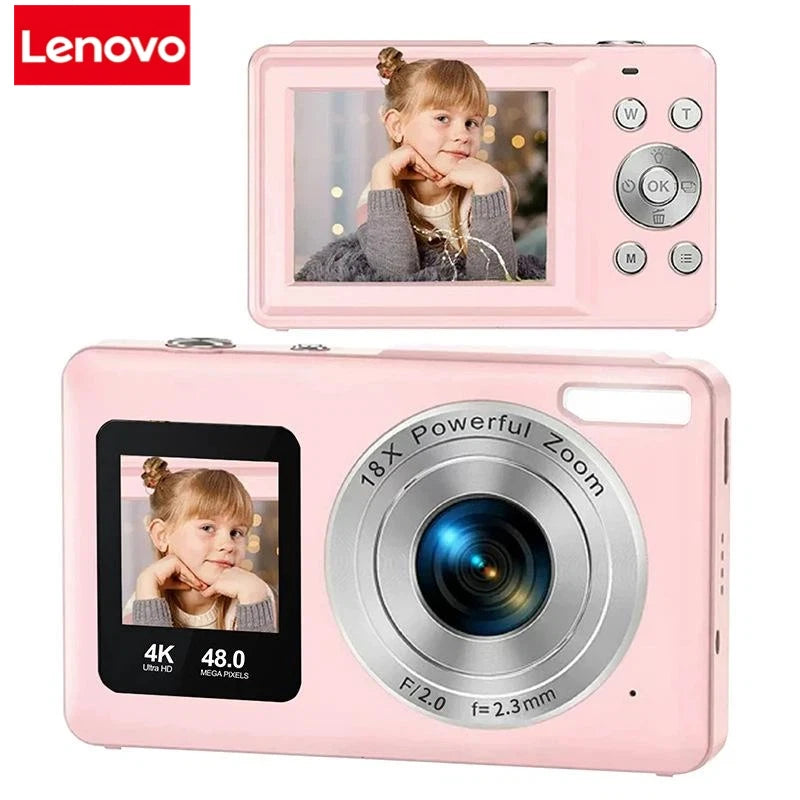 Lenovo 4K Digital Camera 48MP Dual Screen, Auto Focus Anti-Shake 16X Zoom, Vlogging Camera with 64GB SD Card Compact Travel