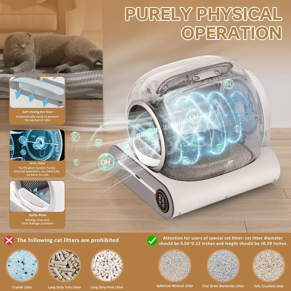 Self Cleaning Litter Box, Automatic Cat Litter Box Self Cleaning for Multiple Cats, 65L+9L Robot, 3 Rolls Grabage Bags