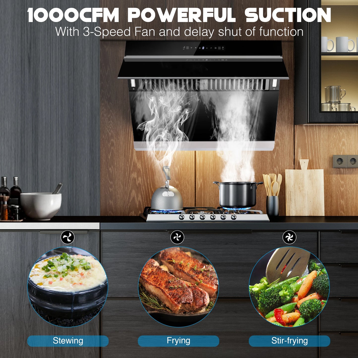 Tieasy 900 CFM 30 inch  Wall Mount or Under Cabinet Heating Auto-Cleaning Range Hood USCX08T75