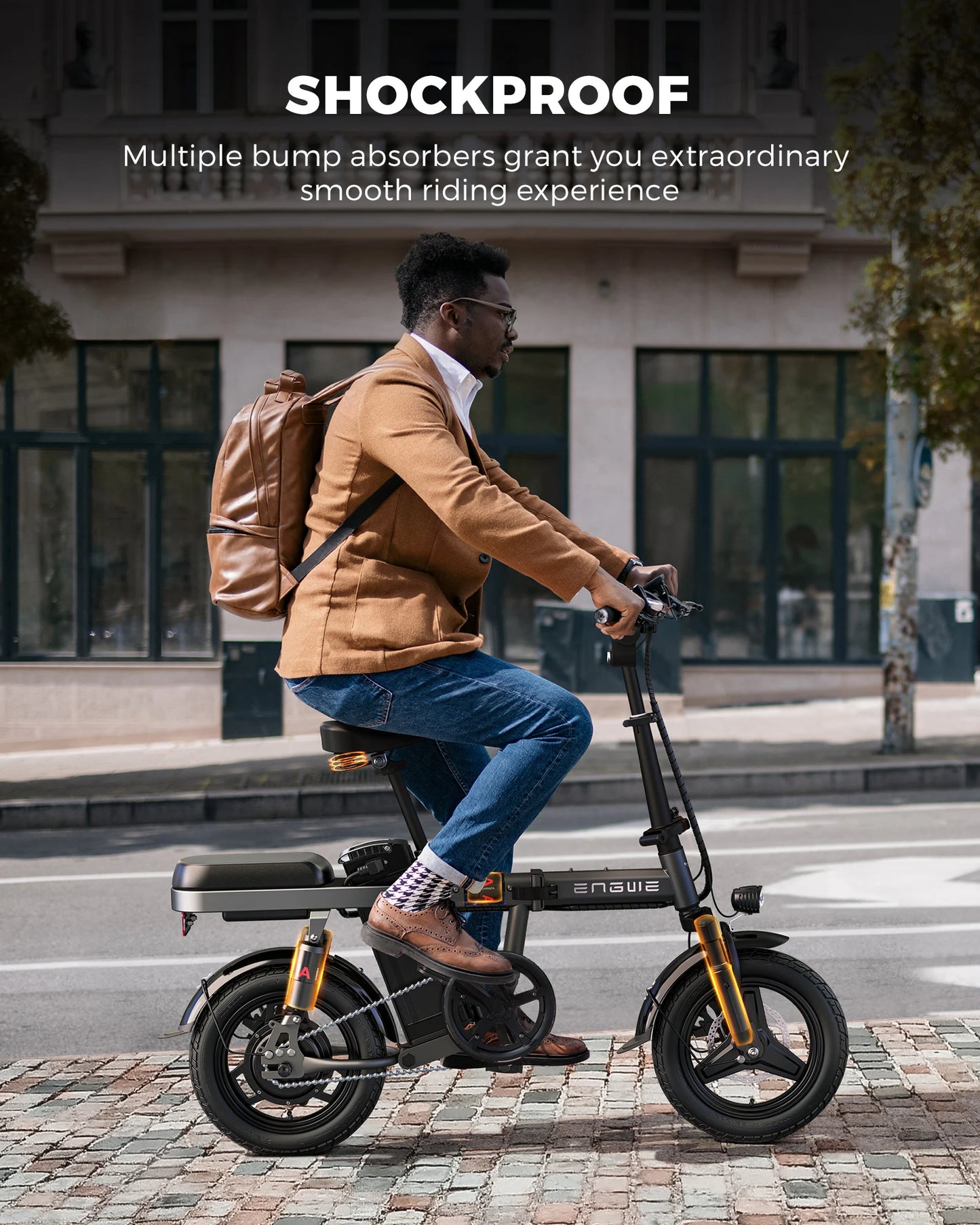 ENGWE T14 Folding Electric Bike, 14" Fat Tire City Commuter Ebike, Mini Electric Bicycle with Peak 600W Motor 48V10AH Battery