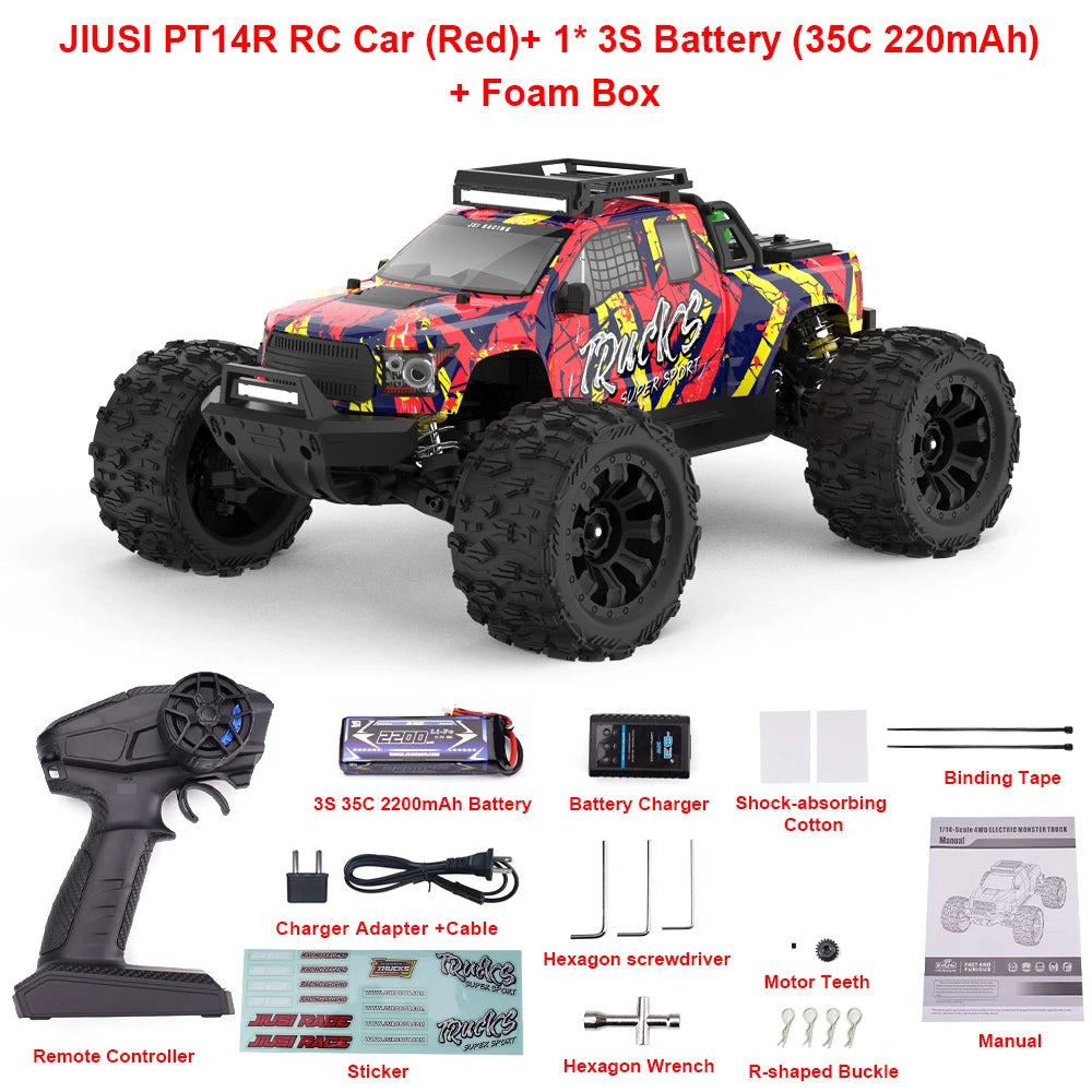 JIUSI PT14R MT14R 1/14 RC Car 4WD 80km/h Brushless 2.4G Remote Control Racing Car 3S 35C 2200mAh High Speed Off-road RC Truck