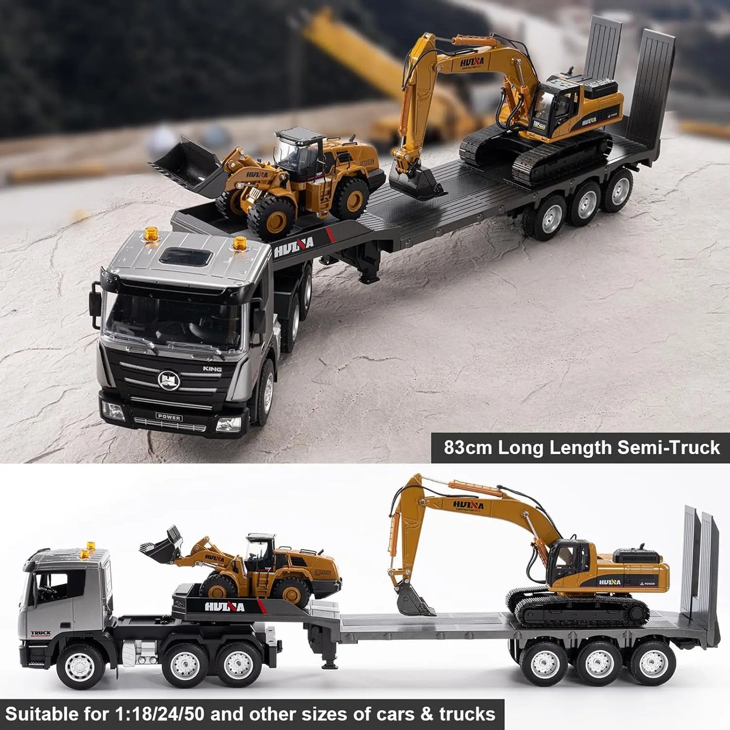 Huina 1318 RC Trailer Truck Tractor 1:18 2.4G Remote Control Construction Radio Control Flatbed RC Car Toys for Boys Kids Gifts