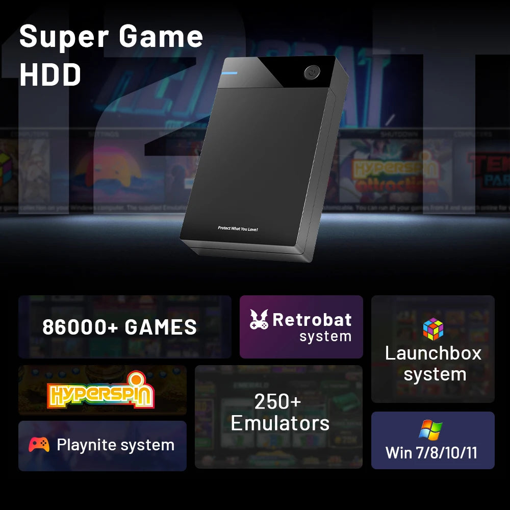 12T Gaming HDD with Hyperspin Launchbox Retrobat Playnite Super Console For PS3/PS2/PSP/WII/WIIU/DC with 86000+ Retro Vidoe Game