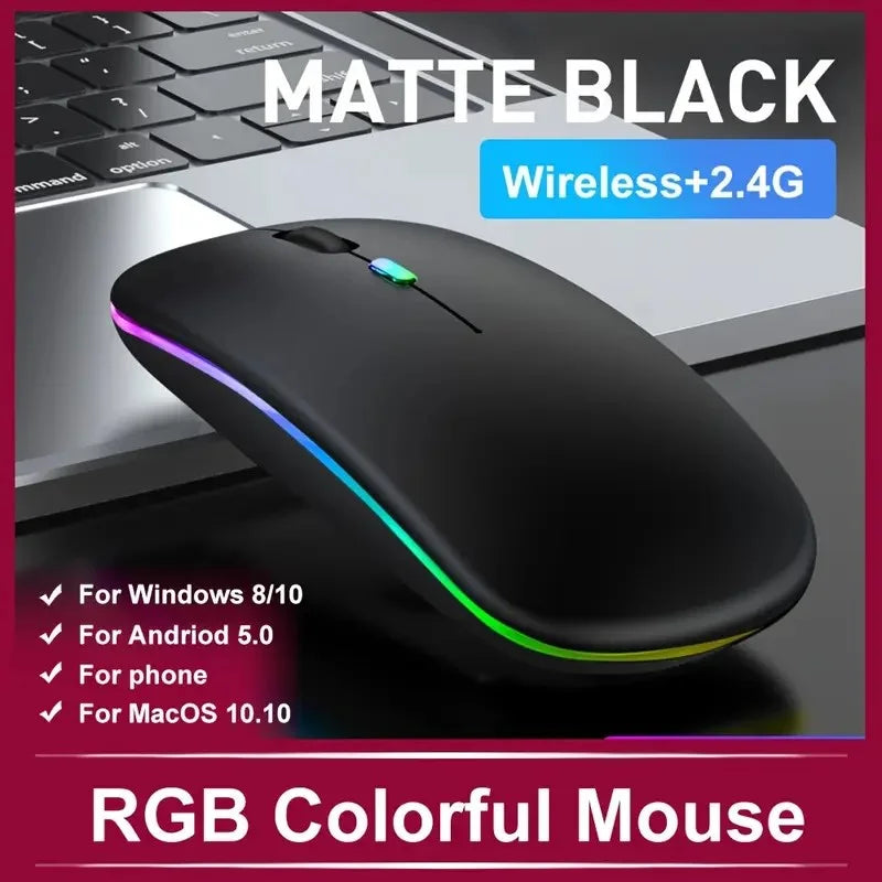 Ergonomic Wireless Mouse with Silent Click, RGB Lighting, USB Rechargeable, Compatible with PC, Laptop, MacBook, iPad, Gaming, N