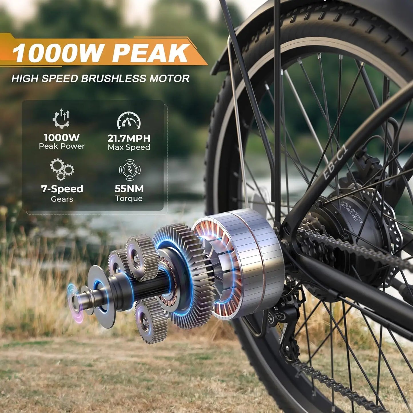 Electric Bike for Adults, 26" City Cruiser Ebike with 1000W Peak Motor, 21.7MPH 50 Miles Commuter Adult Electric Bicycles with 4