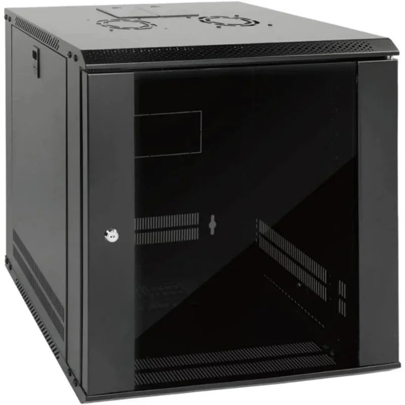 Tool 12U Wall Mount Server Cabinet IT Network Rack Enclosure Lockable Door and Side Panels Black,Cooling Fan,Glass Door