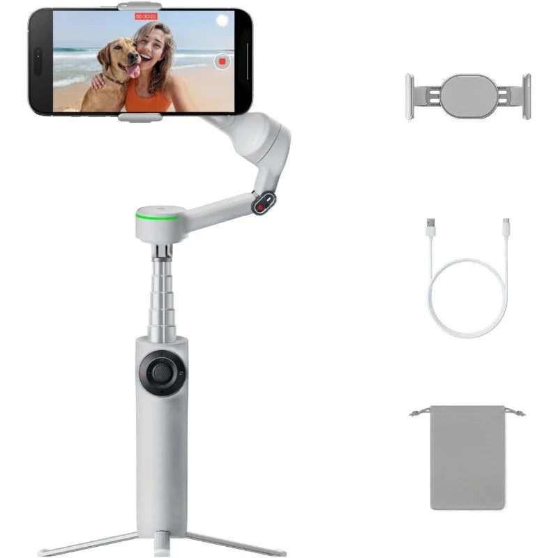 Authenticity guarantee.Flow 2 Pro Grey - Foldable AI Phone Gimbal, Track in 200+ Apps with Apple DockKit, Multi-Person Tracking,