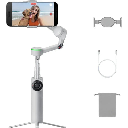 Authenticity guarantee.Flow 2 Pro Grey - Foldable AI Phone Gimbal, Track in 200+ Apps with Apple DockKit, Multi-Person Tracking,