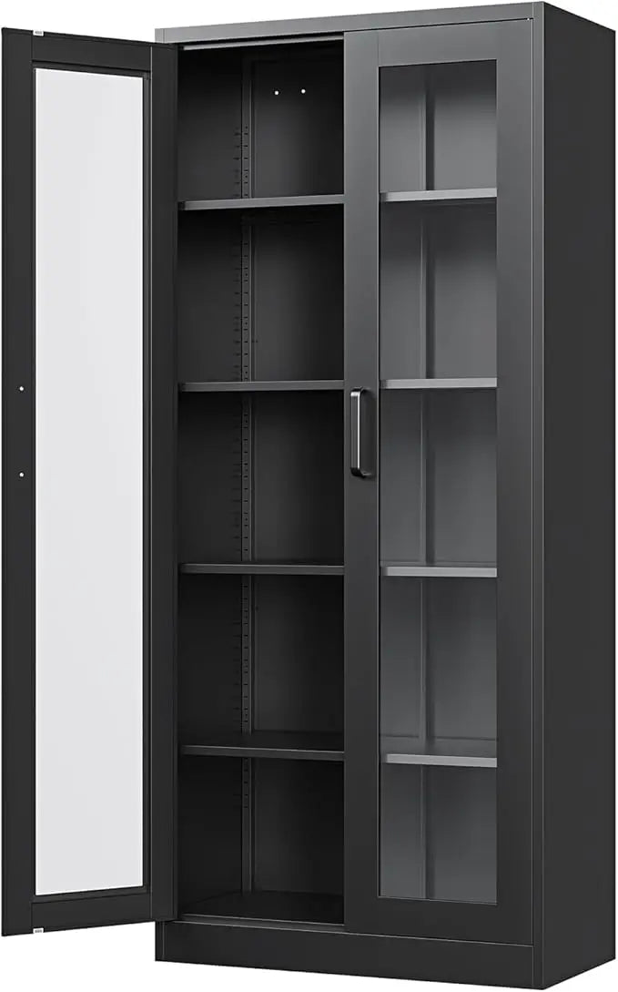 Display Storage Cabinet with Glass Door, 67 Inches Curio Cabinet with 4 Adjustable Shelves, HD&Tempered Glass Display Case for H
