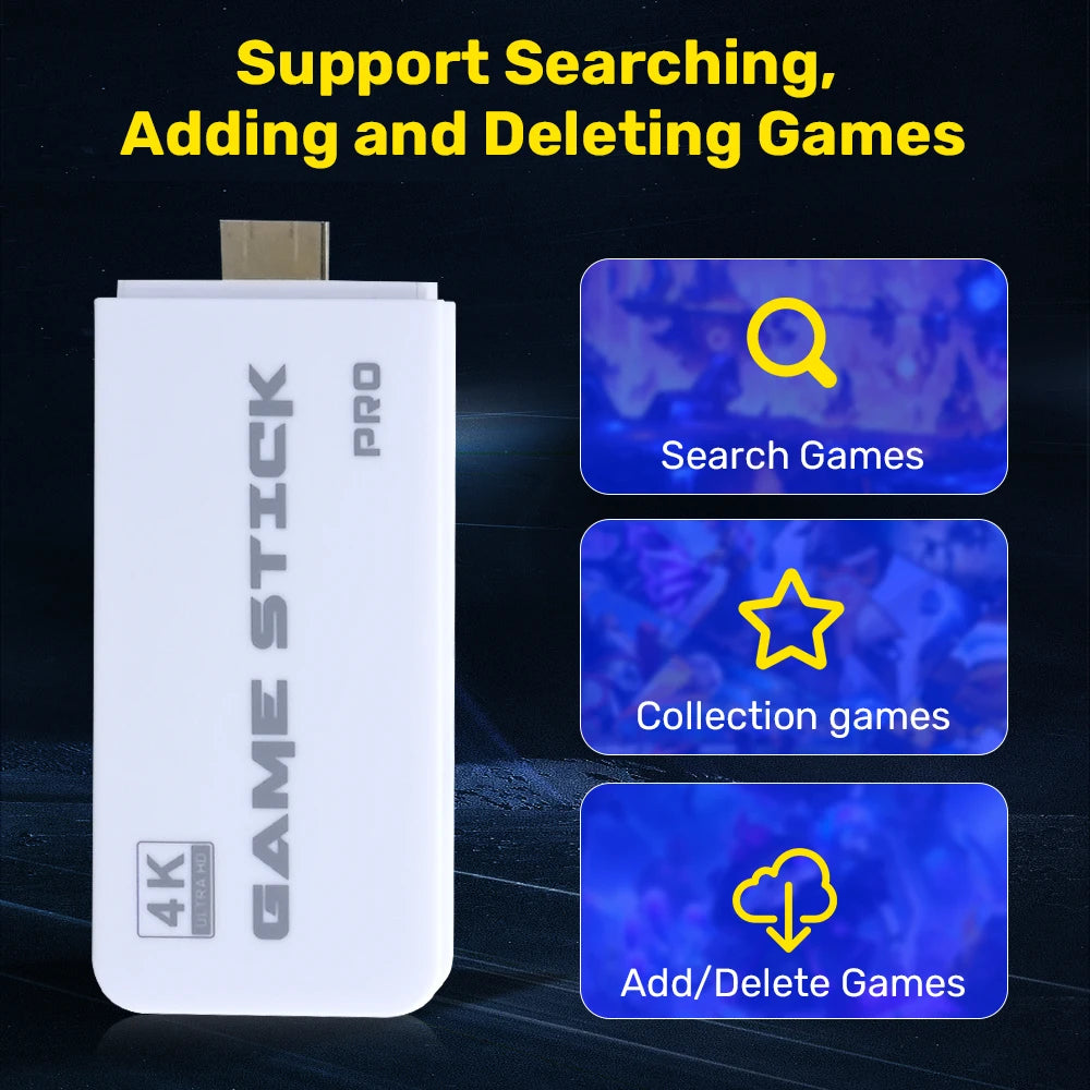 JMachen M15 Game Stick 64G Video Game Console 4K UHD Output with 30000+ Retro Games for PS1/MAME/SNES with Wireless Controllers