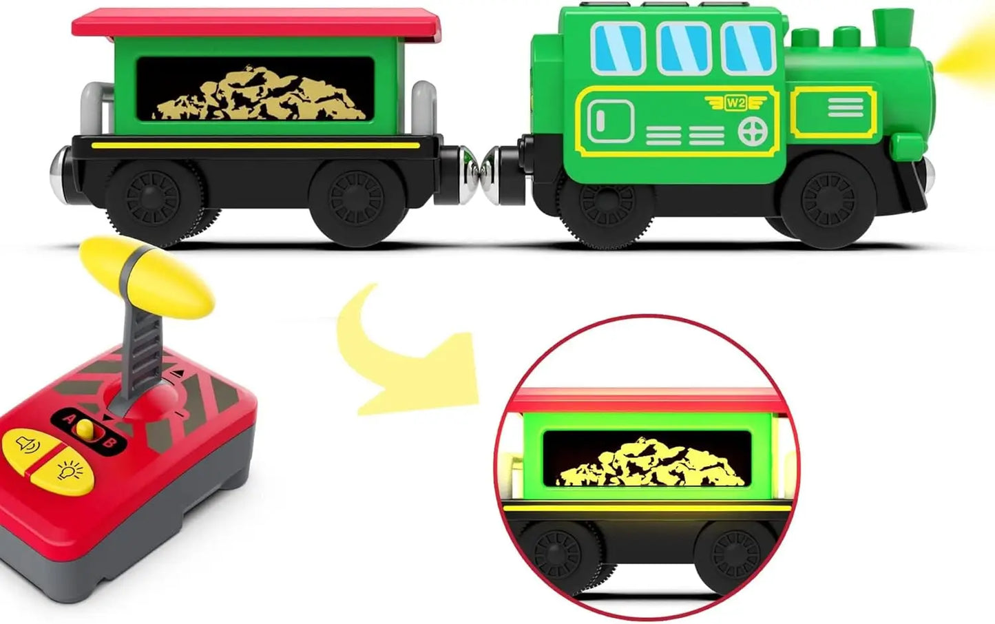 Motorized Train for Wooden Track, Battery Operated Locomotive Train, Remote Control Train for Track Set, Powerful Engine Train
