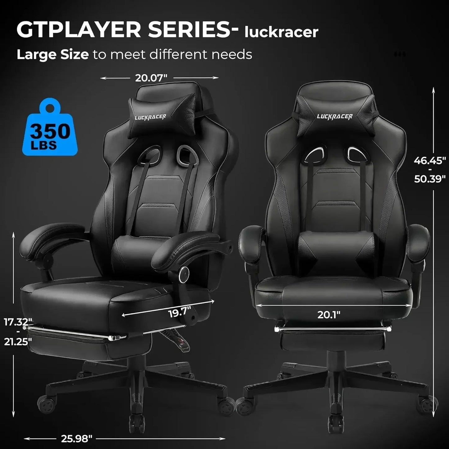 Gaming Chair with Footrest, Big and Tall Game Chair 350lb Racing Style Computer Chair, Black