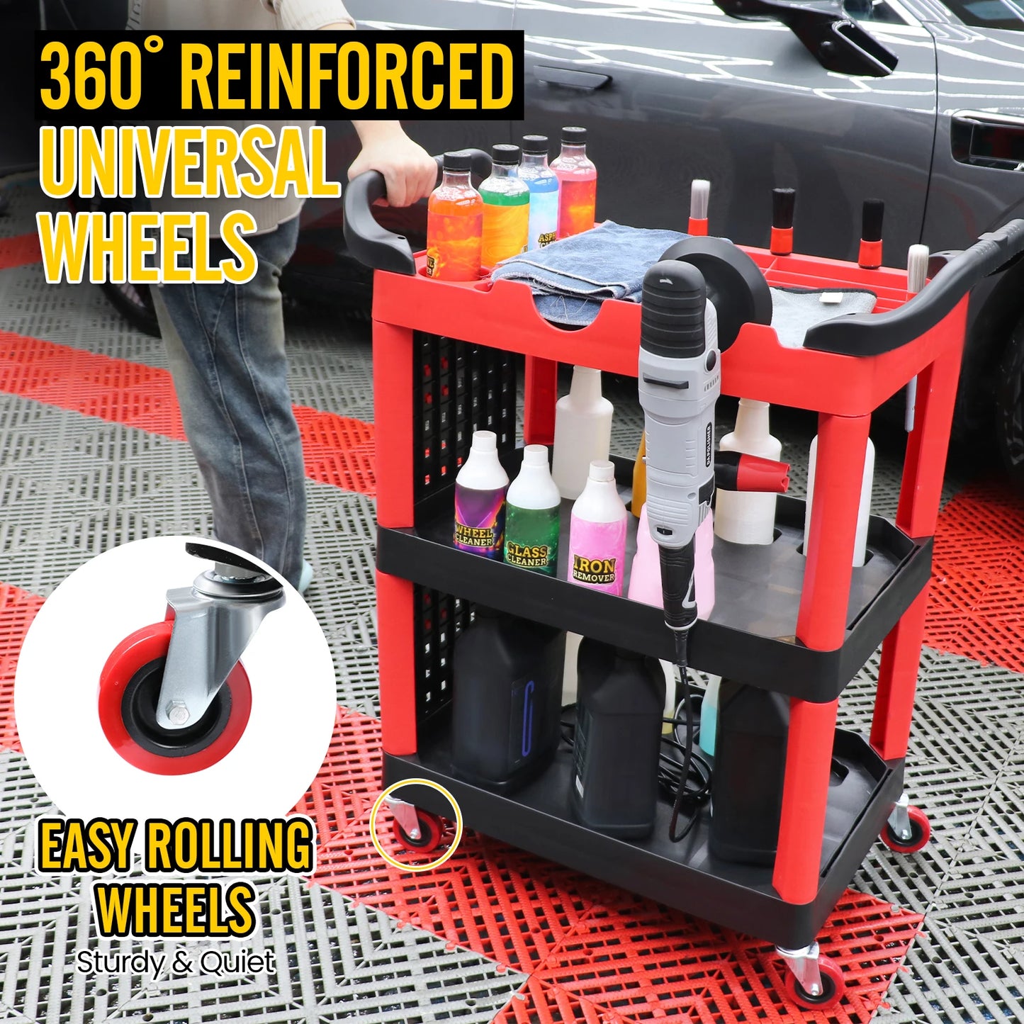 360°Premium Heavy Duty Detailing Cart Car Detailing Cart Detail Cart For Auto Detailing Car Wash Organizer With Storage