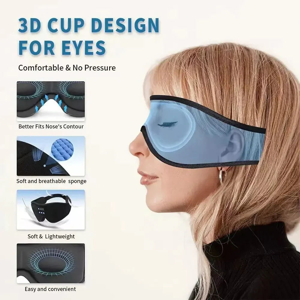 3D Bluetooth Sleeping Mask Headphones Eye Mask Comfortable Wireless Music Sleep Mask Noise Reduction Blackout Sleeping Mask