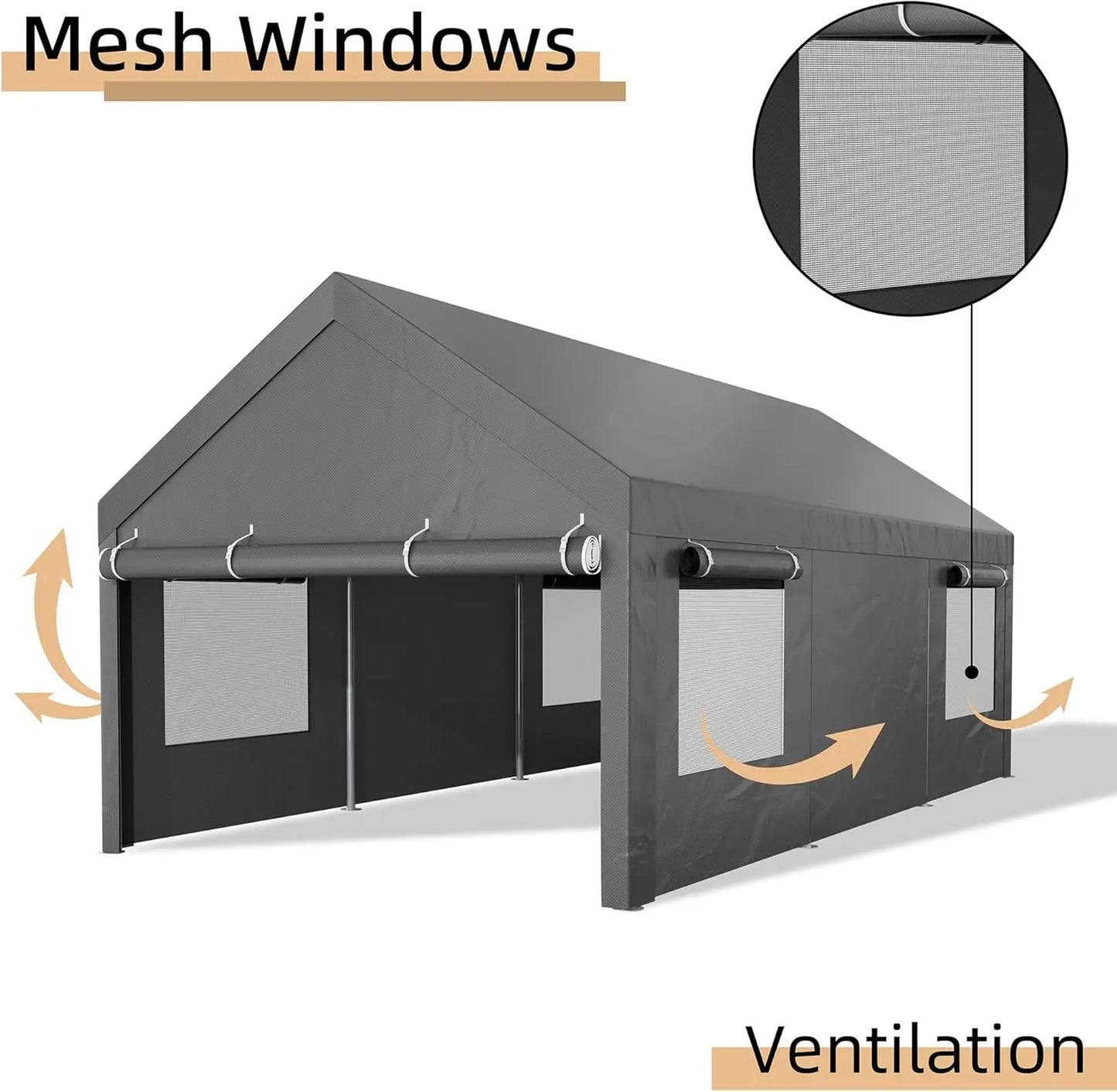 JY QAQA Carport, 12x20 FT Heavy Duty Carport with Roll-Up Window and Sandbags, Portable Garage with Removable Side Walls and