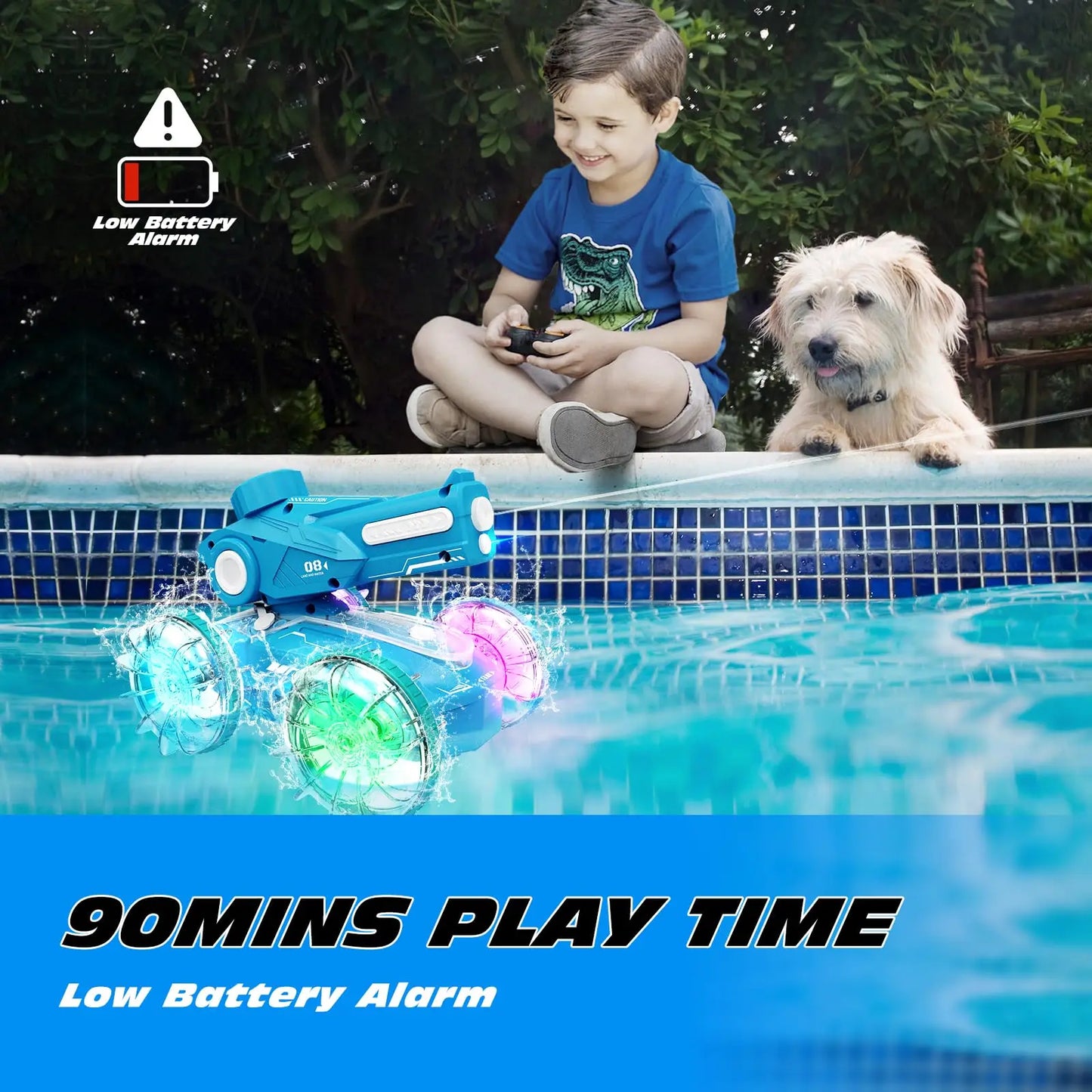 Amphibious Remote Control Car Boat for Kids, 4WD Water Squirt Gesture Sensing RC Car, 2.4GHz RC Stunt Car with LED Lights