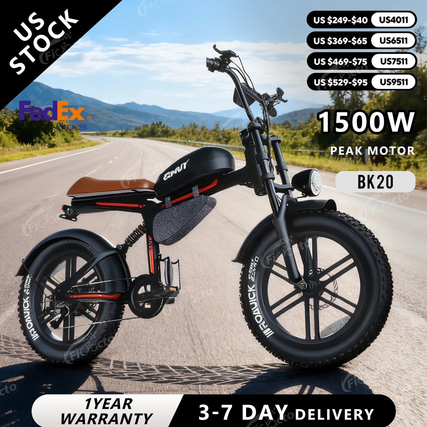 QNUT BK20 1500W Adult Electric Bicycle Motorcycle 28mph 48V 18Ah Battery 70-Mile Long Range 7-Speed All-Terrain Mountain E Bike