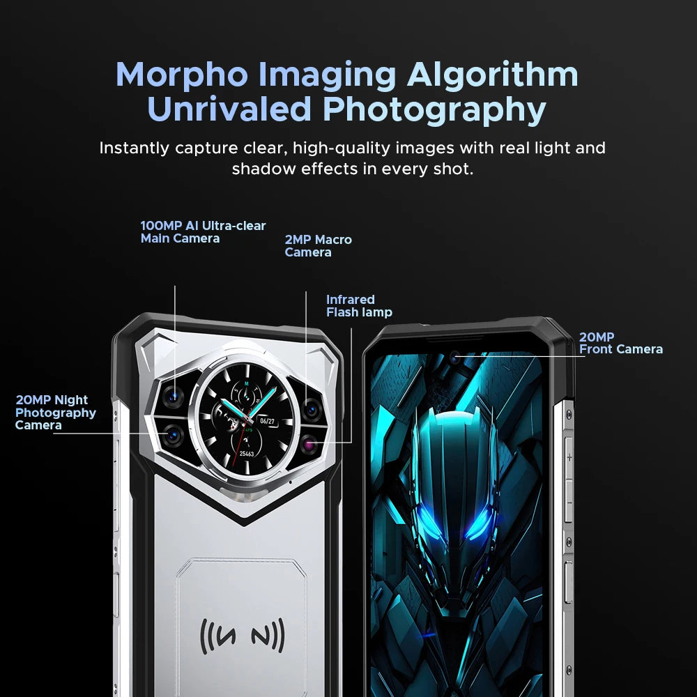 DOOGEE S200 5G Rugged Phone 6.72" Dimensity 7050 12GB RAM 256GB ROM 100MP AI Main Camera 10100mAh Battery NFC Smartphone