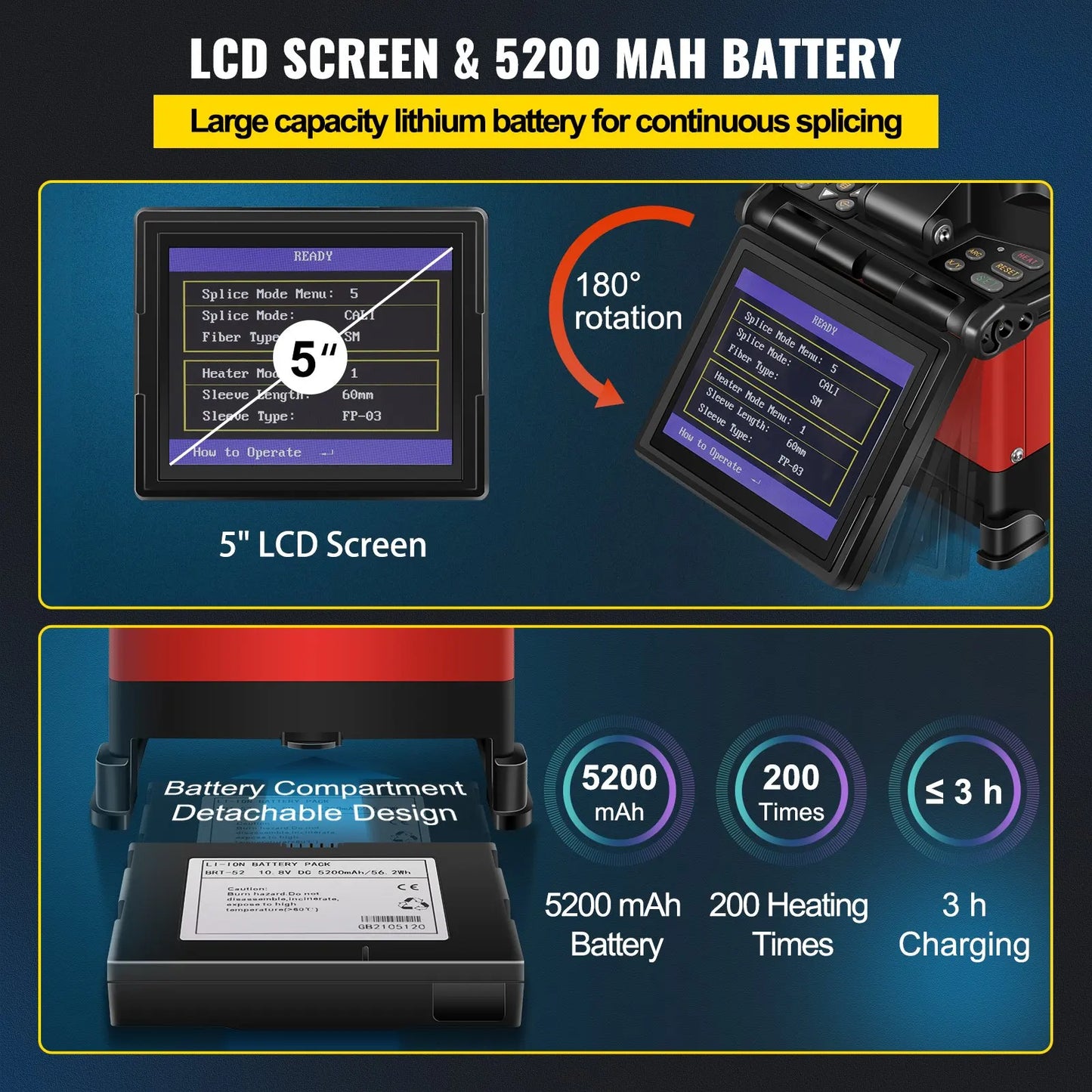 Fiber Fusion Splicer Automatic Focus A-80S FTTH Fiber Optic Fusion Splicer Kit 5 Inch Digital LCD Screen Fusion Splicer Machine