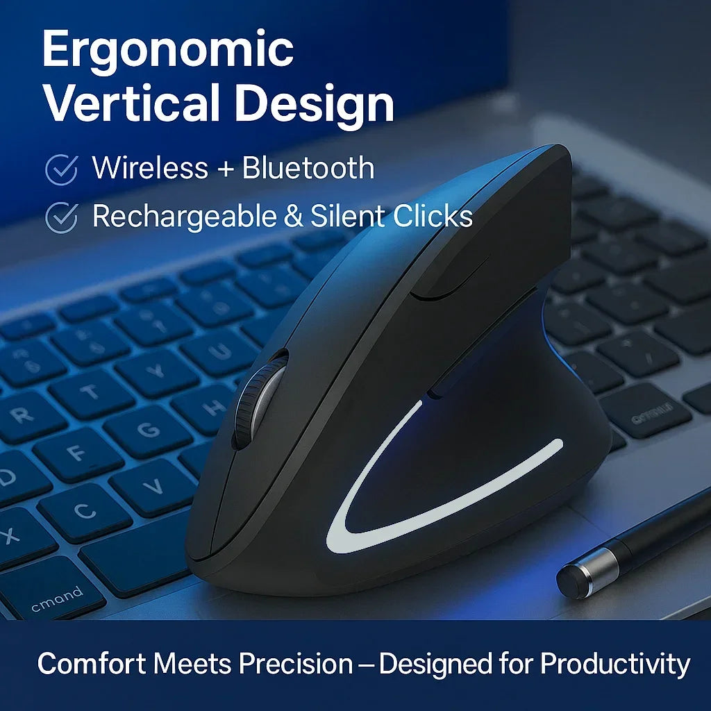OUIO Ergonomic Wireless Mouse, Rechargeable, Bluetooth5.4 & 2.4GHz Dual Mode, Silent Click, for Laptop/PC/Mac