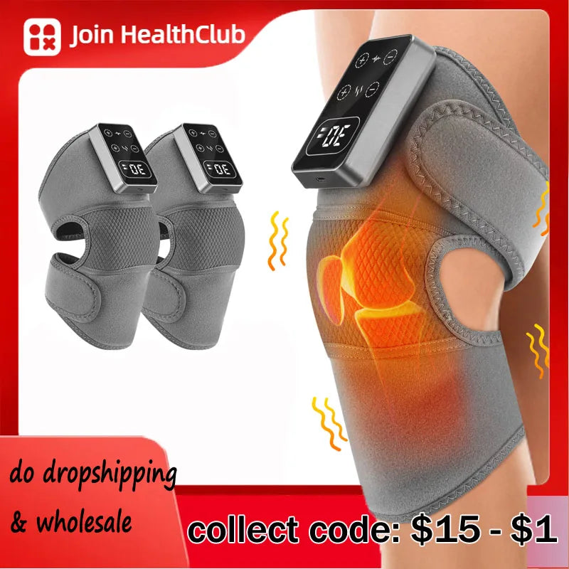 Rechargeable Heating Massage Knee Pads, 5 Levels Hot Compress and 3/5 Levels Vibration Knee Brace Support Knee Warmer
