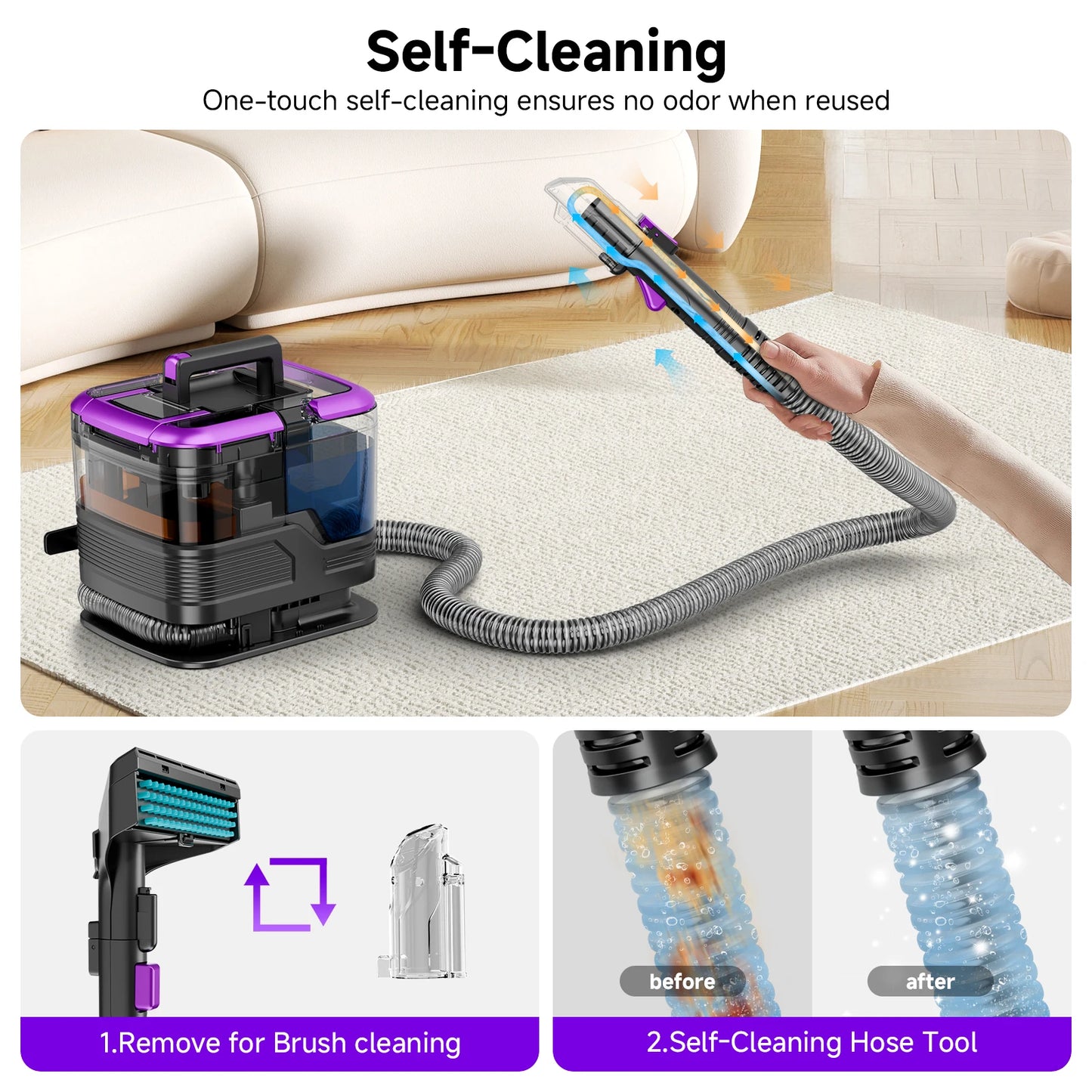 Honki 530W Carpet Cleaner Machine 20KPa Strong Suction Handheld Multifunctional Cleaner for Pet Hair Upholstery Sofa Mat Bed Self-cleaning Energy-saving Portable Wet and Dry Deep Cleaning Appliances