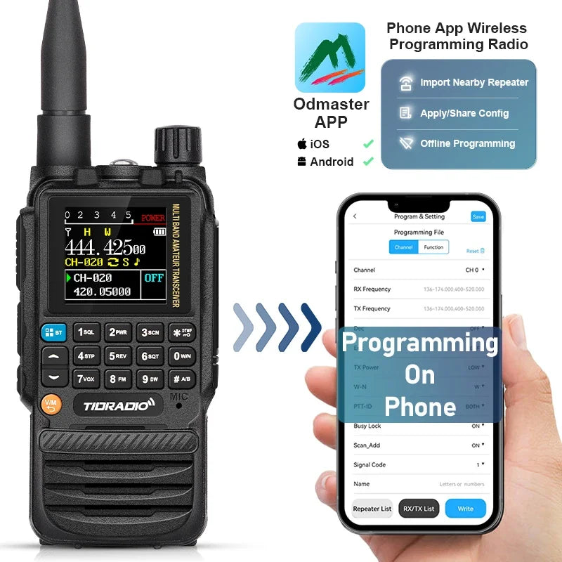 TIDRADIO H3 Walkie Talkie Phone APP Wireless Programming HAM Air Band Long Range Radio USB Type-C Cable Programming &Charge