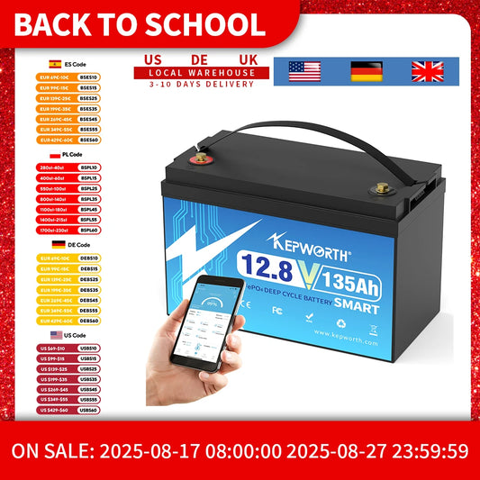 12V 135Ah Lithium Battery With 100A Bluetooth BMS with Low-Temp Protection, Perfect for RV, Solar, Boat, Marine, Trolling Motor